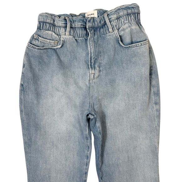 Frame Meridian Paperbag Elastic Waist High Rise Denim Straight Ankle Jeans - Picture 4 of 8